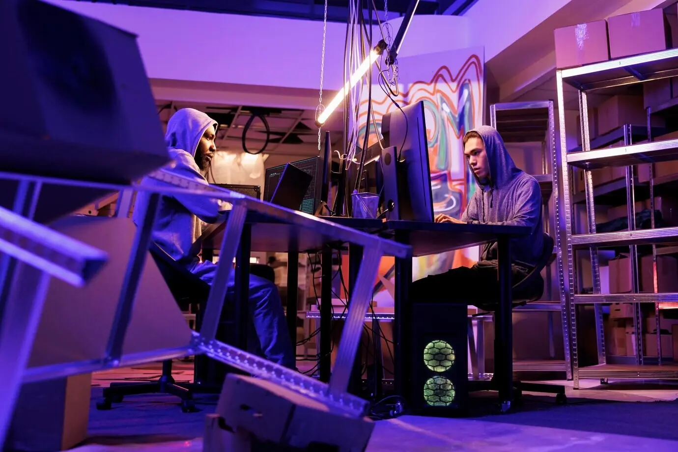 Двое хакеров пишут код компьютерного червя